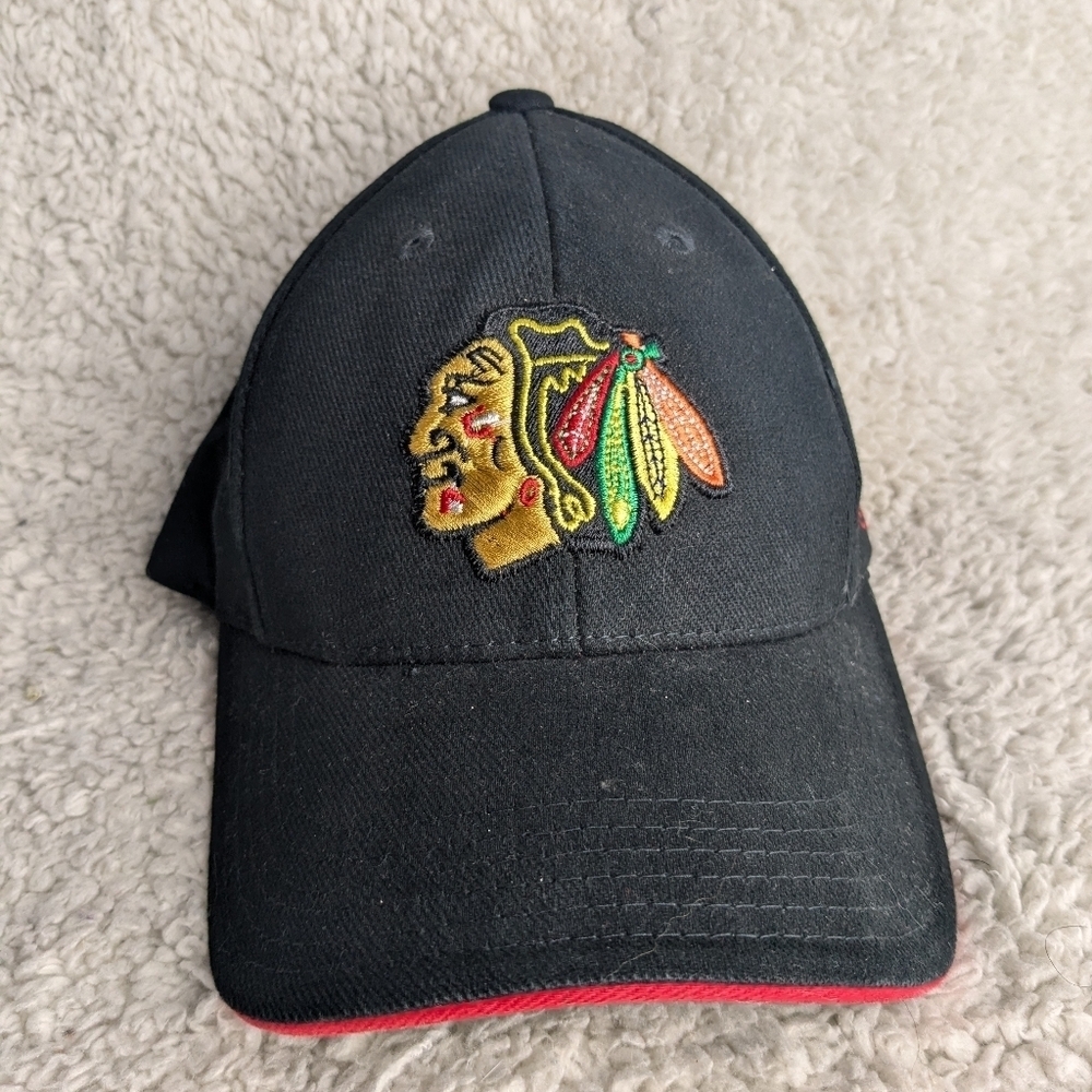 BLACKHAWS Cap NHL Black And Red Colors In Good Used Condition